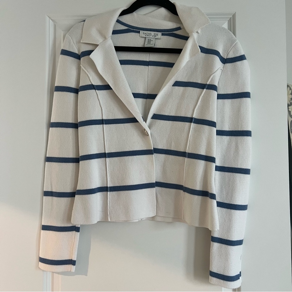 Rachel Zoe Navy and Cream Striped Sweater Blazer